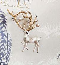 Load image into Gallery viewer, Crystal &amp; Pearl White Reindeer Christmas Brooch