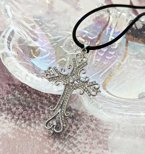 Sterling Silver Ornate Christian Catholic Cross Pendant Necklace