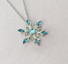 Load image into Gallery viewer, Blue Crystal Snowflake Pendant Necklace
