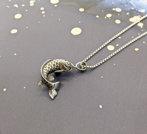 Lucky Chinese Koi Carp Mens Pendant Necklace