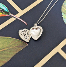 Load image into Gallery viewer, Sterling Silver Filigree Heart Locket Necklace Hair, Photo, Keepsake