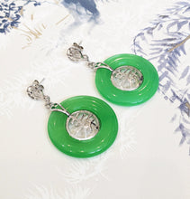 Load image into Gallery viewer, Lucky Grade A Natural Green Jade &amp; 925 Sterling Silver Good Health Earrings
