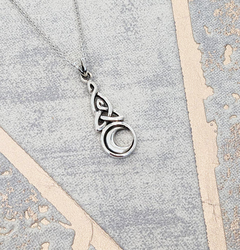 Sterling Silver Celtic Knot Moon Pendant Necklace
