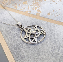 Load image into Gallery viewer, Sterling Silver Rainbow Moonstone Celtic Druid Triquetra Pendant Necklace