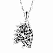 Load image into Gallery viewer, American Indian Skull Mens Pendant Necklace