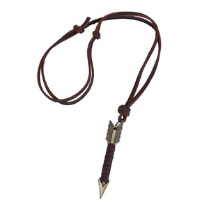 Leather Arrow Adjustable Mens Pendant Necklace