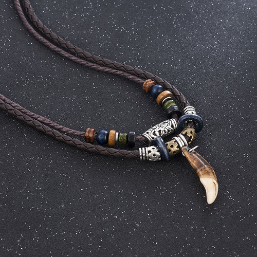 Bohemia Tribal Tooth Leather Pendant Necklace