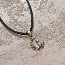 Load image into Gallery viewer, Solid 925 Sterling Silver Cat on the Moon Celtic Knot Pendant Necklace