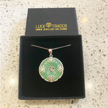 Load image into Gallery viewer, Lucky Genuine Grade A Natural Jade & 925 Sterling Silver Good Fortune Pendant