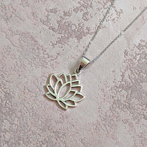 Solid 925 Sterling Silver Lotus Flower Pendant Necklace