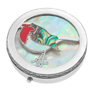 Lucky Paua Shell and Mother of Pearl Robin Pill Trinket Box