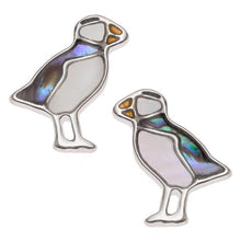 Load image into Gallery viewer, Lucky Paua Shell and Mother of Pearl Puffin Stud Earrings