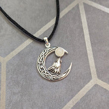 Load image into Gallery viewer, Solid 925 Sterling Silver Moonstone Howling Wolf Celtic Moon Pendant Necklace