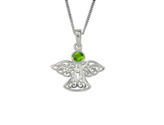 Sterling Silver Celtic Lucky August Angel Birthstone Pendant Necklace