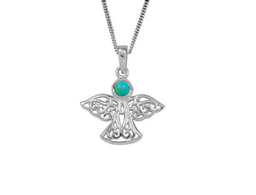 Sterling Silver Celtic Lucky December Angel Birthstone Pendant Necklace