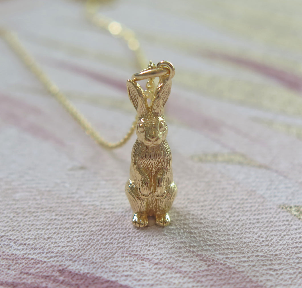 Sterling Silver Gold Plated Chinese Zodiac Year of the Rabbit Pendant Necklace