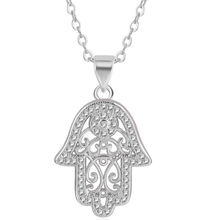 Load image into Gallery viewer, Silver and Gold Plated Crystal Hamsa Hand of God Pendant Necklace