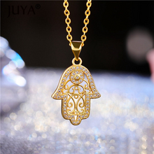 Load image into Gallery viewer, Silver and Gold Plated Crystal Hamsa Hand of God Pendant Necklace