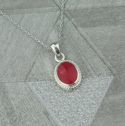 Lucky Vintage Libra Sterling Silver Birthstone Pendant Necklace in Red Coral