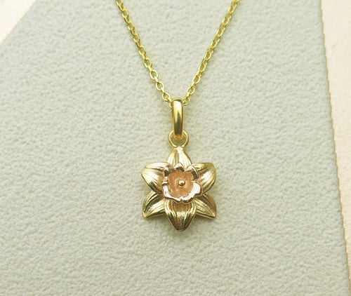 Sterling Silver Gold Plated Celtic Welsh Daffodil Flower Pendant Necklace
