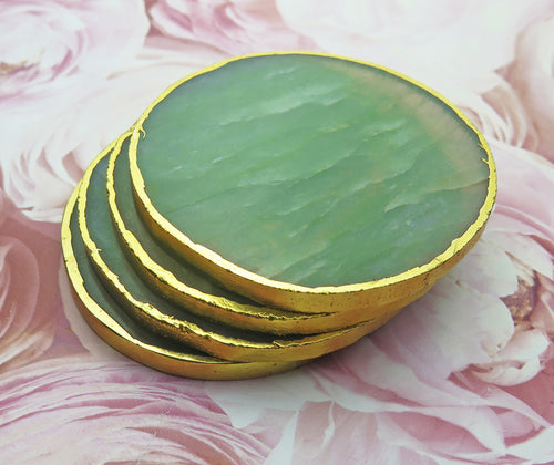 Set of 4 Gold Dipped Jade Gemstone Coasters
