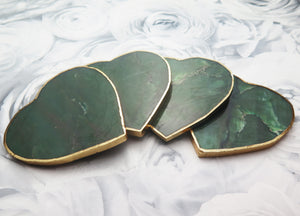 Set of 4 Gold Dipped Jadeite Heart Gemstone Coasters