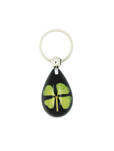 Load image into Gallery viewer, Lucky Real Four Leaf Clover Black Keyring Keychain