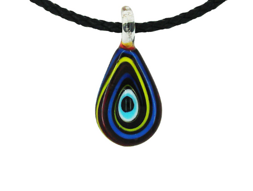 Evil Eye Murano Glass Blue, Yellow & Red Pendant Necklace