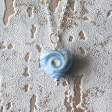 Load image into Gallery viewer, Frosted Blue Glass Lampwork Beach Wave Swirl Heart Pendant Necklace