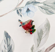Robin Red Breast Christmas Holly Pin Brooch