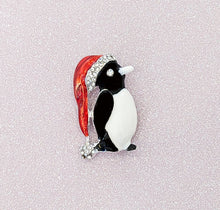 Load image into Gallery viewer, Crystal Christmas Penguin Pin Brooch