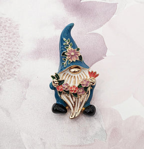 Happy Flower Gnome Brooch