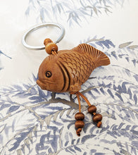Load image into Gallery viewer, Lucky Chinese Fish Peach Wood Keyring Keychain