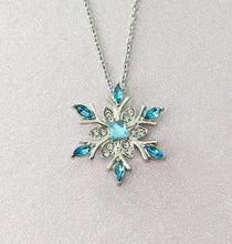 Load image into Gallery viewer, Blue Crystal Snowflake Pendant Necklace