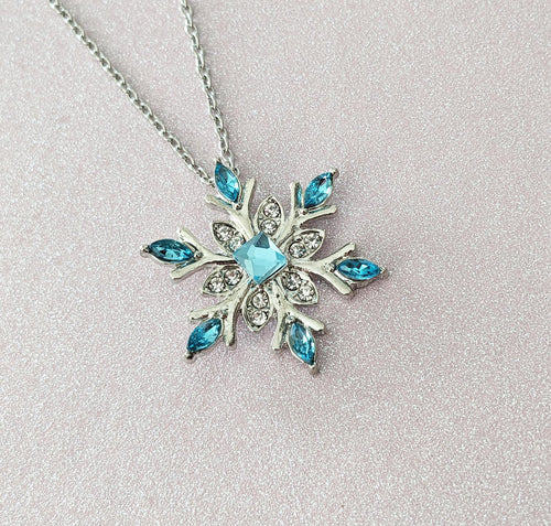 Blue Crystal Snowflake Pendant Necklace