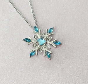 Blue Crystal Snowflake Pendant Necklace