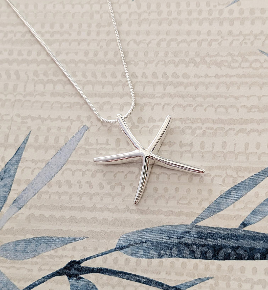 Sterling Silver Starfish Beach Pendant Necklace