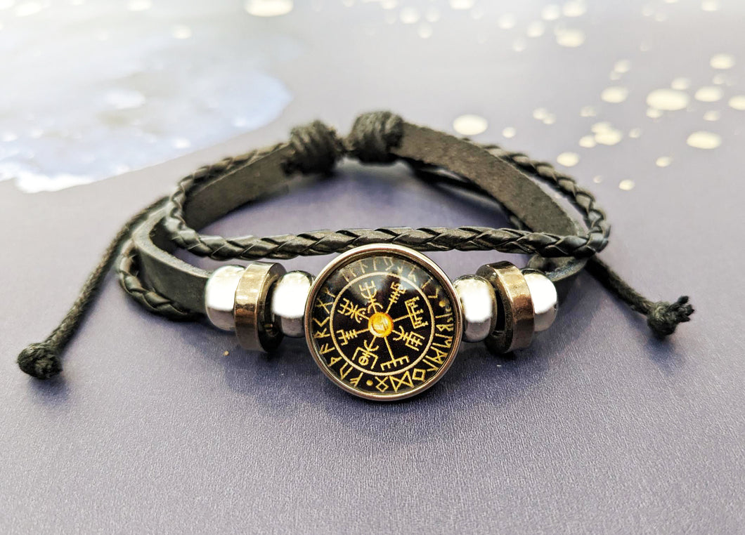 The Helm of Awe and Terror Viking Leather Bracelet