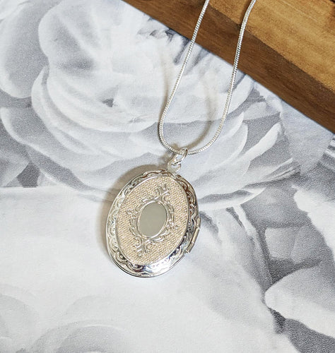 Sterling Silver Vintage Oval Locket Necklace for Hair, Photo, Keepsake