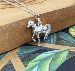 Sterling Silver Elegant Show Pony Horse Pendant Necklace