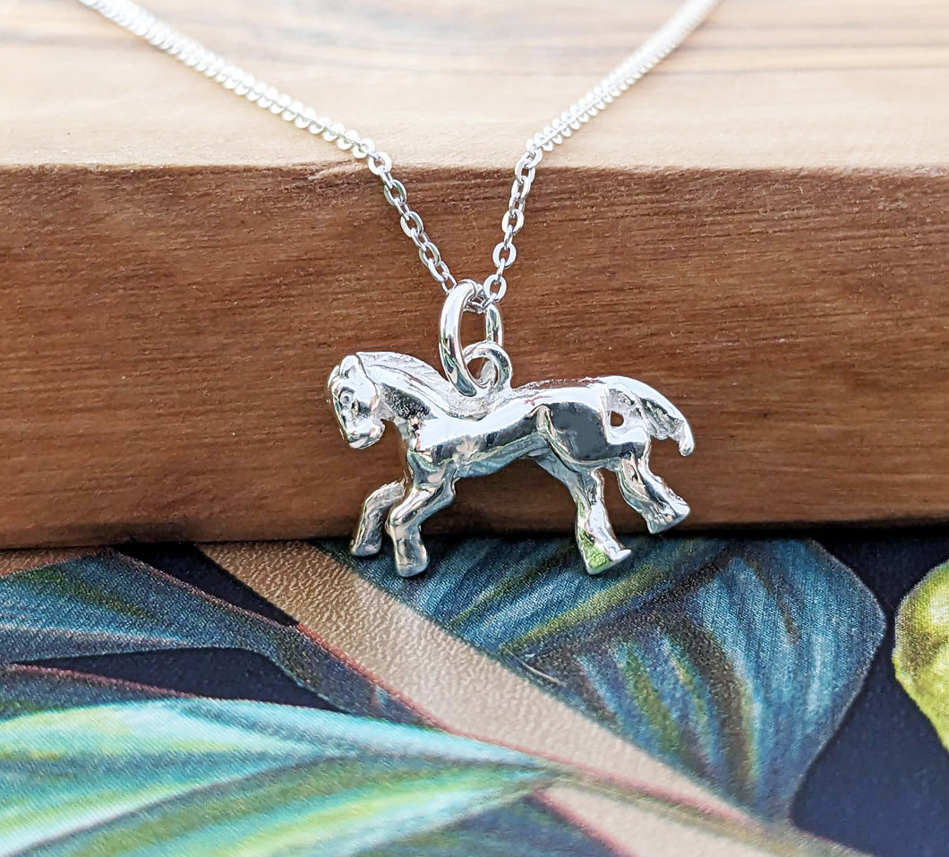 Sterling Silver Pony Horse Galloping Pendant Necklace
