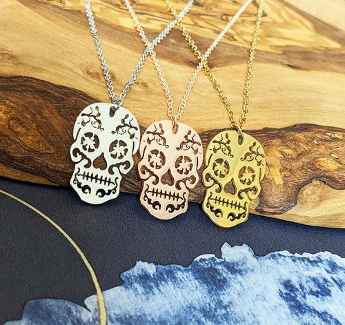 Mexican Day Of The Dead Filigree Skull Pendant Necklace