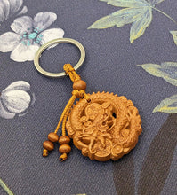 Load image into Gallery viewer, Chinese Zodiac Lunar New Year Hand Carved Mahogany Wood Keyring Keychain