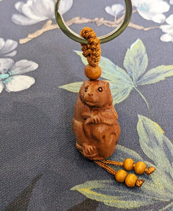 Chinese Zodiac Lunar New Year Hand Carved Mahogany Wood Keyring Keychain
