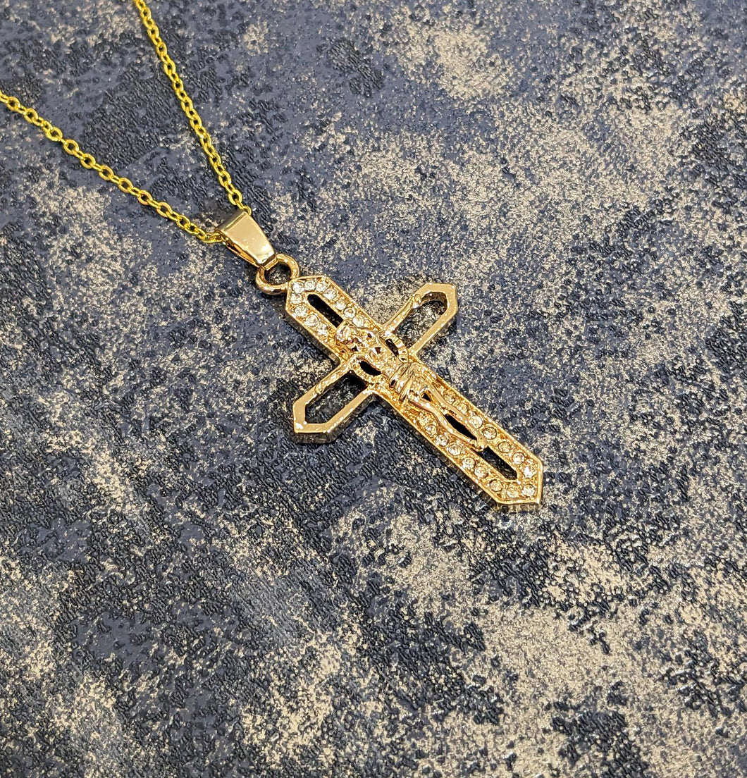 Gold Plated Jesus Crucifix Religious Christian Catholic Classic Pendant Necklace
