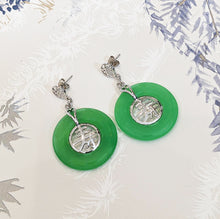 Load image into Gallery viewer, Lucky Grade A Natural Green Jade &amp; 925 Sterling Silver Good Health Earrings