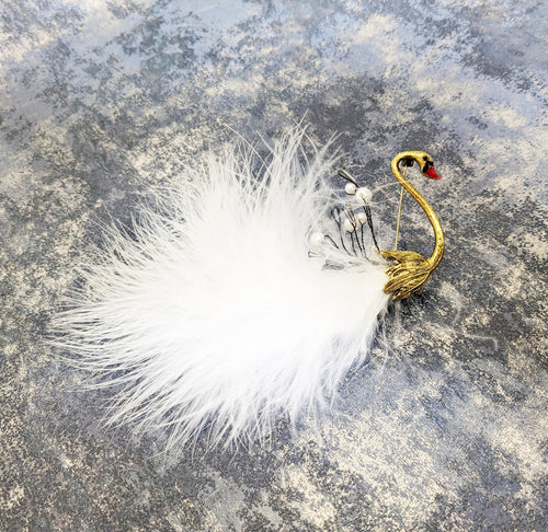 White Fluffy Swan Pin Brooch