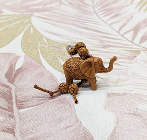 Lucky Elephant Hand Carved Mahogany Wood Keyring Keychain