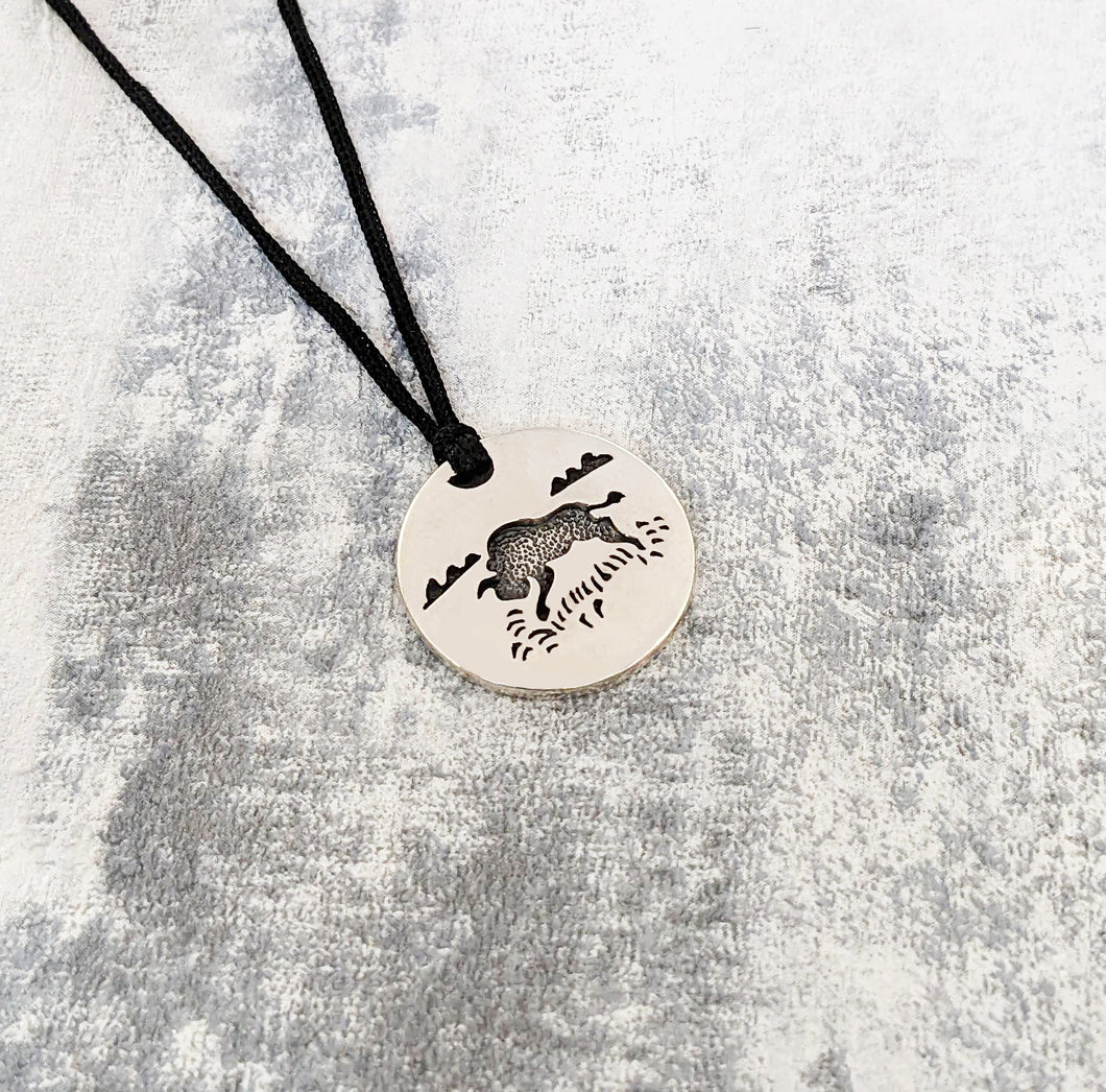 Sterling Silver Spiritual Bison Pendant Necklace