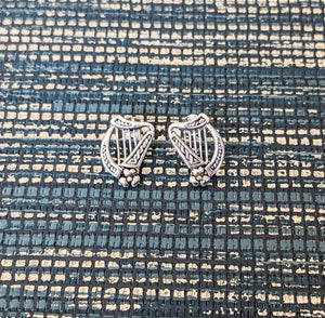 Sterling Silver Irish Harp Celtic Stud Earrings